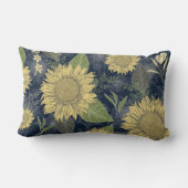 黄色ひまわりフローラネイビーブルーランバーピロー ランバークッション (裏面)