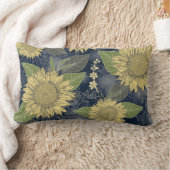 黄色ひまわりフローラネイビーブルーランバーピロー ランバークッション (ブランケット)