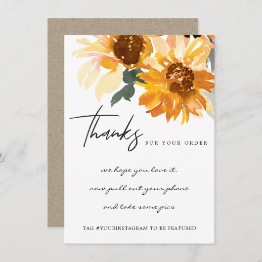 黄色ひまわりフローラ企業のビジネスロゴ サンキューカード (正面/裏面)