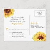 黄色ひまわりフローラ結婚式RSVPはがき インビテーションポストカード (裏面)