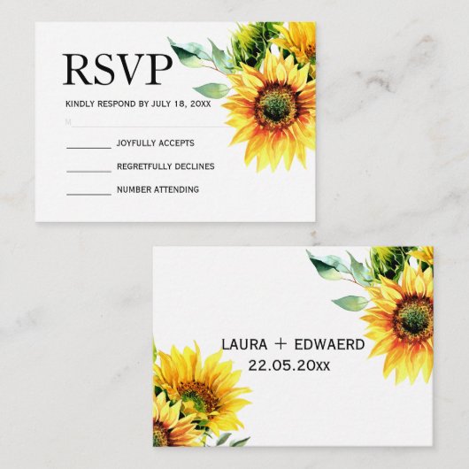 黄色ひまわりフローラ鮮やか春ブーケ ノートカード (正面/裏面)