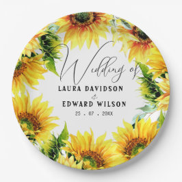 黄色ひまわりフローラ鮮やか春ブーケ ペーパープレート