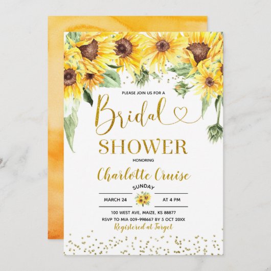 黄色ひまわりブライダルシャワー招待状 招待状 (正面/裏面)