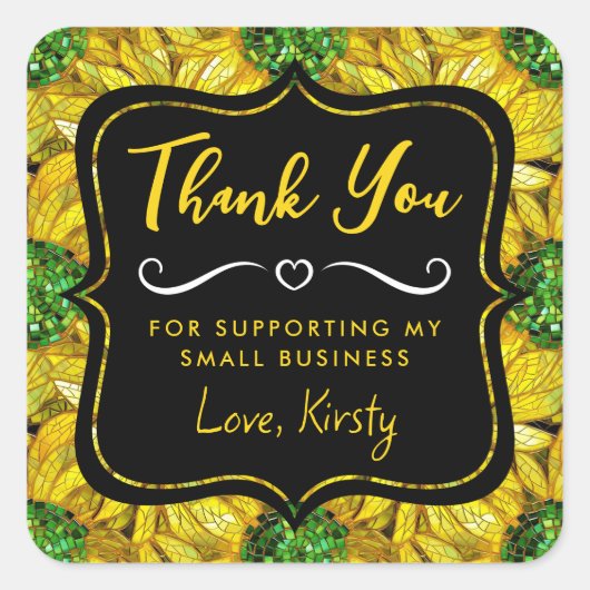 黄色ひまわりモザイクガラス小規模企業 スクエアシール (正面)