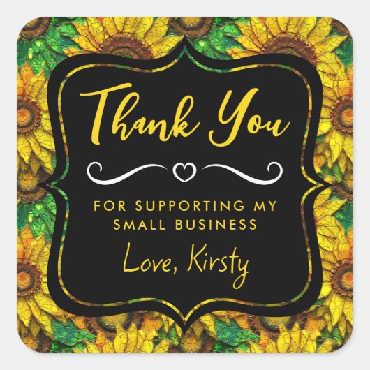 黄色ひまわりモザイクガラス小規模企業 スクエアシール (正面)