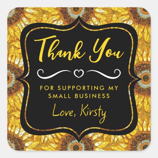 黄色ひまわりモザイクガラス小規模企業 スクエアシール (正面)