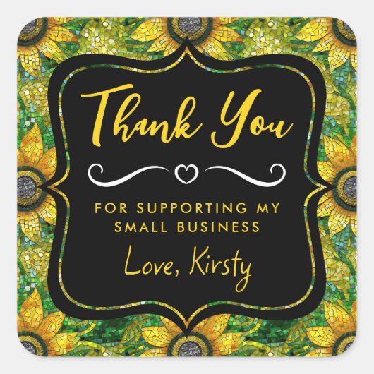 黄色ひまわりモザイクガラス小規模企業 スクエアシール (正面)