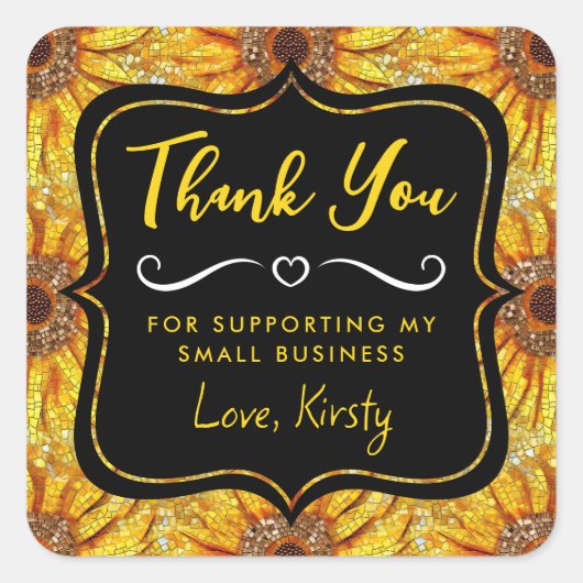 黄色ひまわりモザイクガラス小規模企業 スクエアシール (正面)