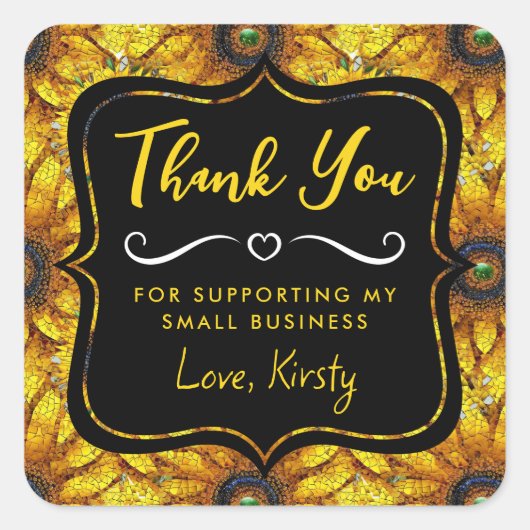 黄色ひまわりモザイクガラス小規模企業 スクエアシール (正面)