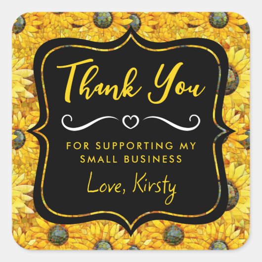 黄色ひまわりモザイクガラス小規模企業 スクエアシール (正面)