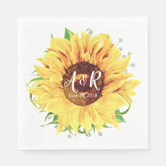 黄色ひまわりモノグラム結婚ズ スタンダードランチョンナプキン (正面)