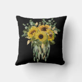 黄色ひまわりユーカリプスクッションブラック クッション (裏面)
