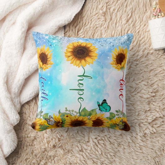 黄色ひまわりラブホープ信仰夏秋 クッション (ブランケット)