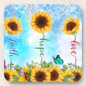 黄色ひまわりラブホープ信仰夏秋 コースター (正面)
