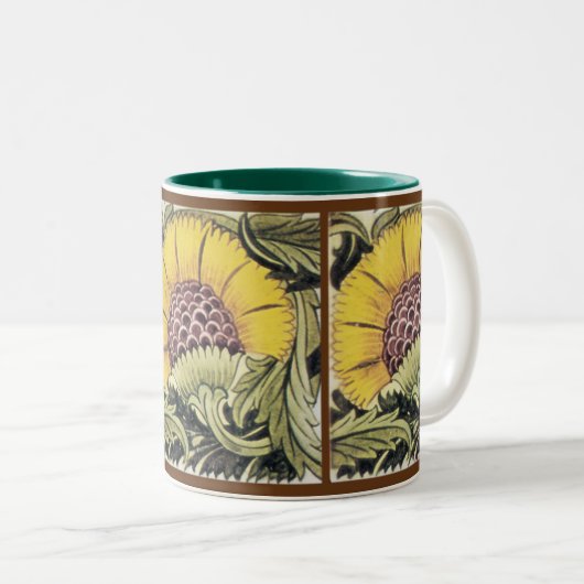 黄色ひまわりヴィンテージフローラフェイクタイル ツートーンマグカップ (正面右)