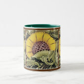 黄色ひまわりヴィンテージフローラフェイクタイル ツートーンマグカップ (中央)