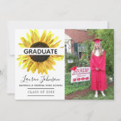 黄色ひまわり写真卒業発表 案内状 (正面)