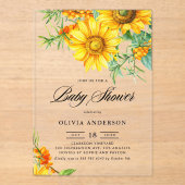 黄色ひまわり及びシーバックトーンベビーシャワー アクリル招待状 (正面)