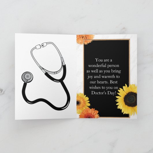 黄色ひまわり及び聴診器医の日 カード (内部)