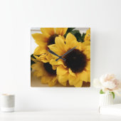 黄色ひまわり壁時計 スクエア壁時計 (ホーム)