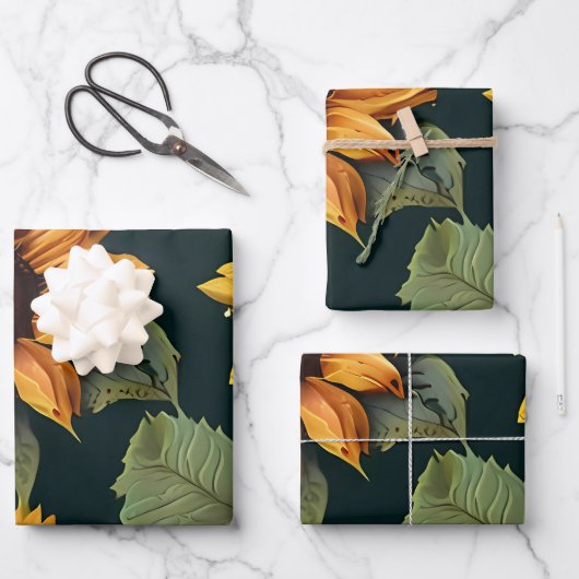 黄色ひまわり大プリント ラッピングペーパーシート (正面)