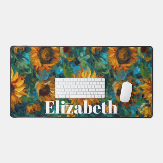 黄色ひまわり模様名前をカスタムする デスクマット (キーボード&マウス)