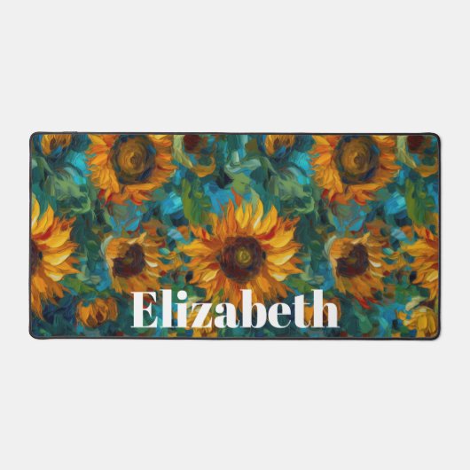 黄色ひまわり模様名前をカスタムする デスクマット (正面)