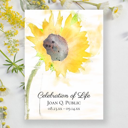 黄色ひまわり水彩お祝いの生活 招待状