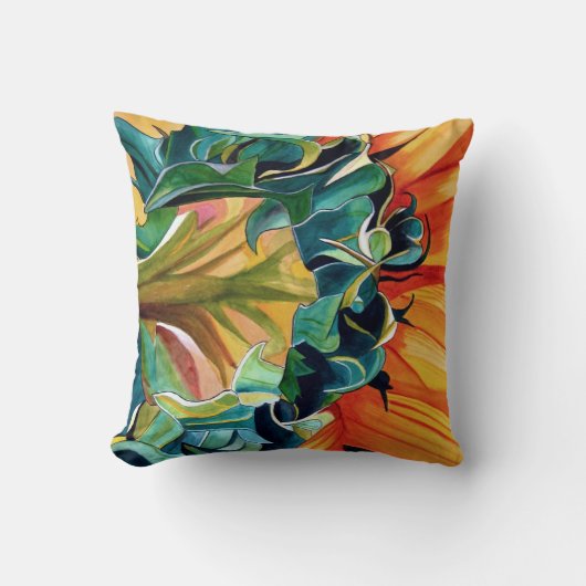 黄色ひまわり水彩オリジナルアート絵画 クッション (正面)