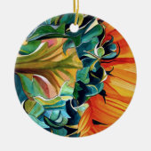 黄色ひまわり水彩オリジナルアート絵画 セラミックオーナメント (正面)