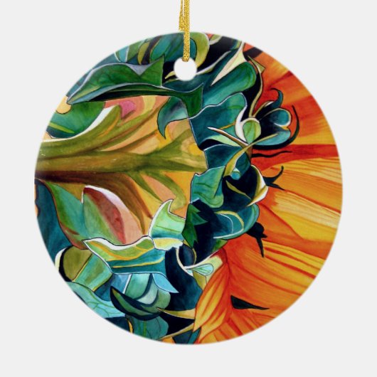 黄色ひまわり水彩オリジナルアート絵画 セラミックオーナメント (裏面)