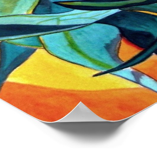 黄色ひまわり水彩オリジナルアート絵画 ポスター (角)