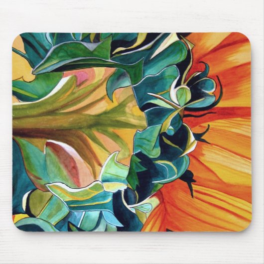 黄色ひまわり水彩オリジナルアート絵画 マウスパッド (正面)