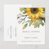 黄色ひまわり水彩フローラブライダルシャワー インビテーションポストカード (正面/裏面)