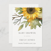 黄色ひまわり水彩フローラベビーシャワー インビテーションポストカード (正面/裏面)