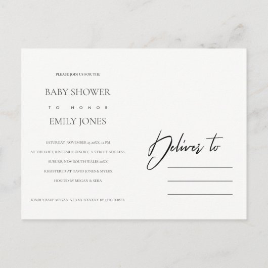 黄色ひまわり水彩フローラベビーシャワー インビテーションポストカード (裏面)