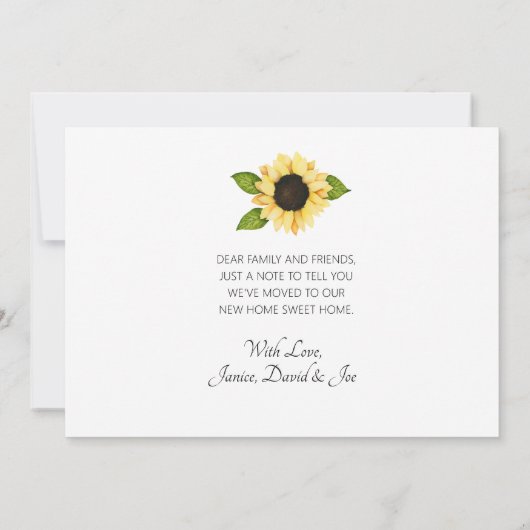 黄色ひまわり水彩フローラ移動 案内状 (裏面)