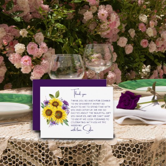 黄色ひまわり水彩ブライダルシャワー サンキューカード