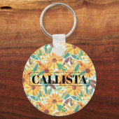 黄色ひまわり水彩モノグラム キーホルダー (正面)