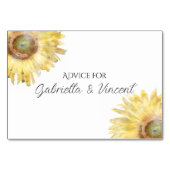 黄色ひまわり水彩結婚アドバイスカード テーブルナンバー (正面)
