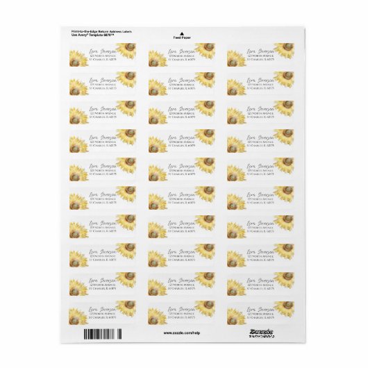 黄色ひまわり水彩 ラベル (フルシート)