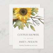 黄色ひまわり水色フローラカップルのシャワー インビテーションポストカード (正面/裏面)