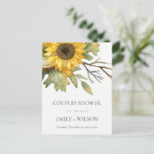 黄色ひまわり水色フローラカップルのシャワー インビテーションポストカード (スタンド正面)