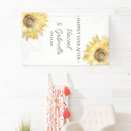 黄色ひまわり水色結婚のバナー 横断幕 (インサイチュ)