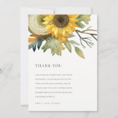 黄色ひまわり秋の水彩フローラ結婚ズ サンキューカード (正面)