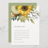 黄色ひまわり秋の水彩フローラ結婚ズ サンキューカード (正面/裏面)