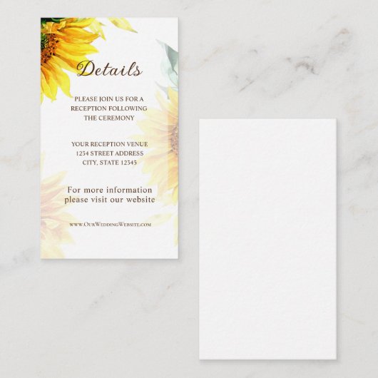 黄色ひまわり素朴フローラウォーター結婚カラー エンクロージャーカード (正面/裏面)