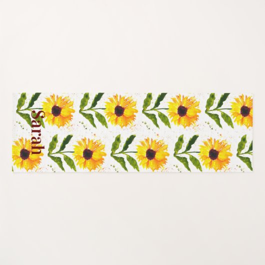 黄色ひまわり素朴茶色フローラ水色 ヨガマット (正面(横))