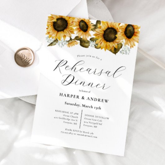 黄色ひまわり結婚のリハーサルディナー 招待状
