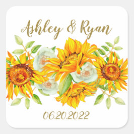 黄色ひまわり結婚の四角いステッカー スクエアシール